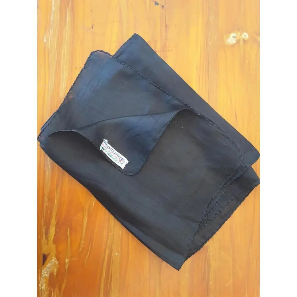 Vintage 1970s Black Pure 100% Silk Oblong Scarf MADE INDIA Rich Looking Handmade
